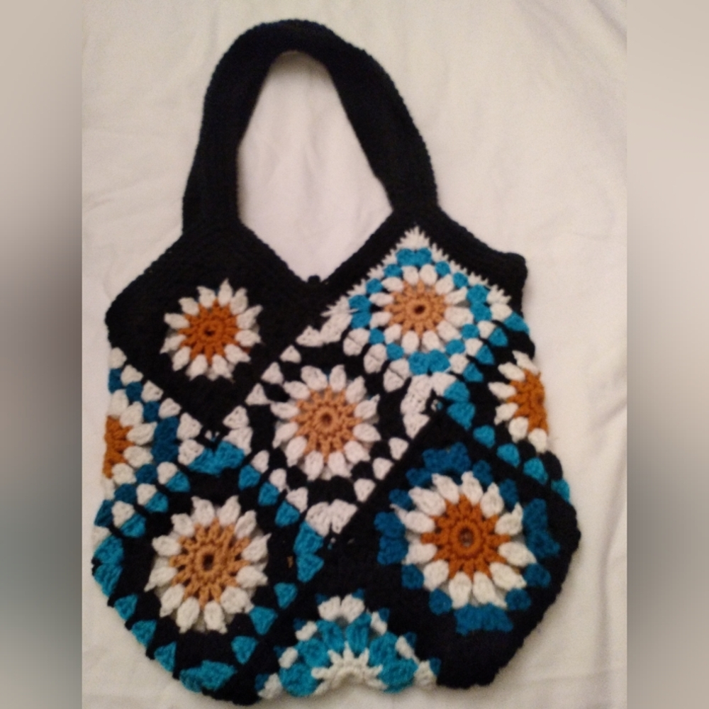 Handmade crochet floral motif bag